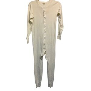 VTG 60s HEALTHKNIT Mens L 42-44 cotton Thermal Unionsuit Underwear Off-White USA
